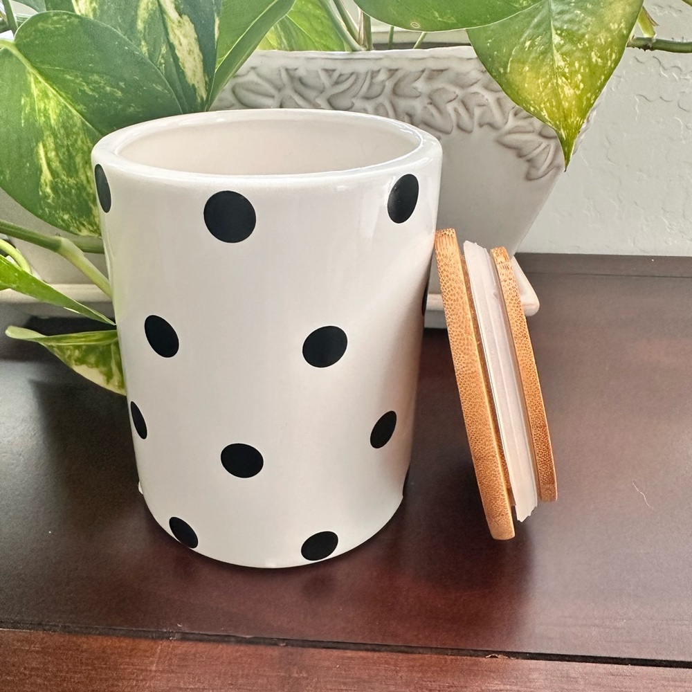 Black & White Polka Dot Personal Ceramic Canister with Lid - NWOT